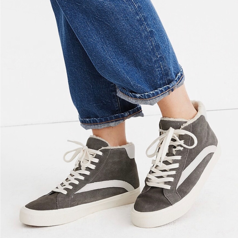 Madewell Sidewalk High-Top Sneakers in Suede and Sherpa